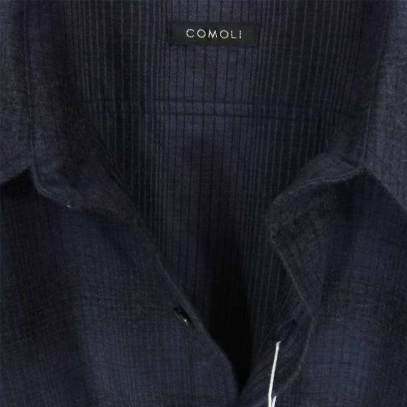 COMOLI コモリ 21AW U03-02010 シルク混 ウール ワーク シャツ ネイビー系 2【中古】