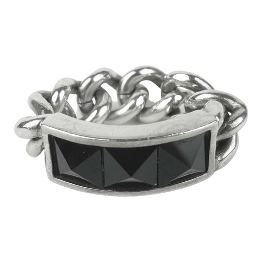 ヴェルヴェットラウンジ VLS オニキス スタッズ チェーン リング シルバー系 13号【中古】