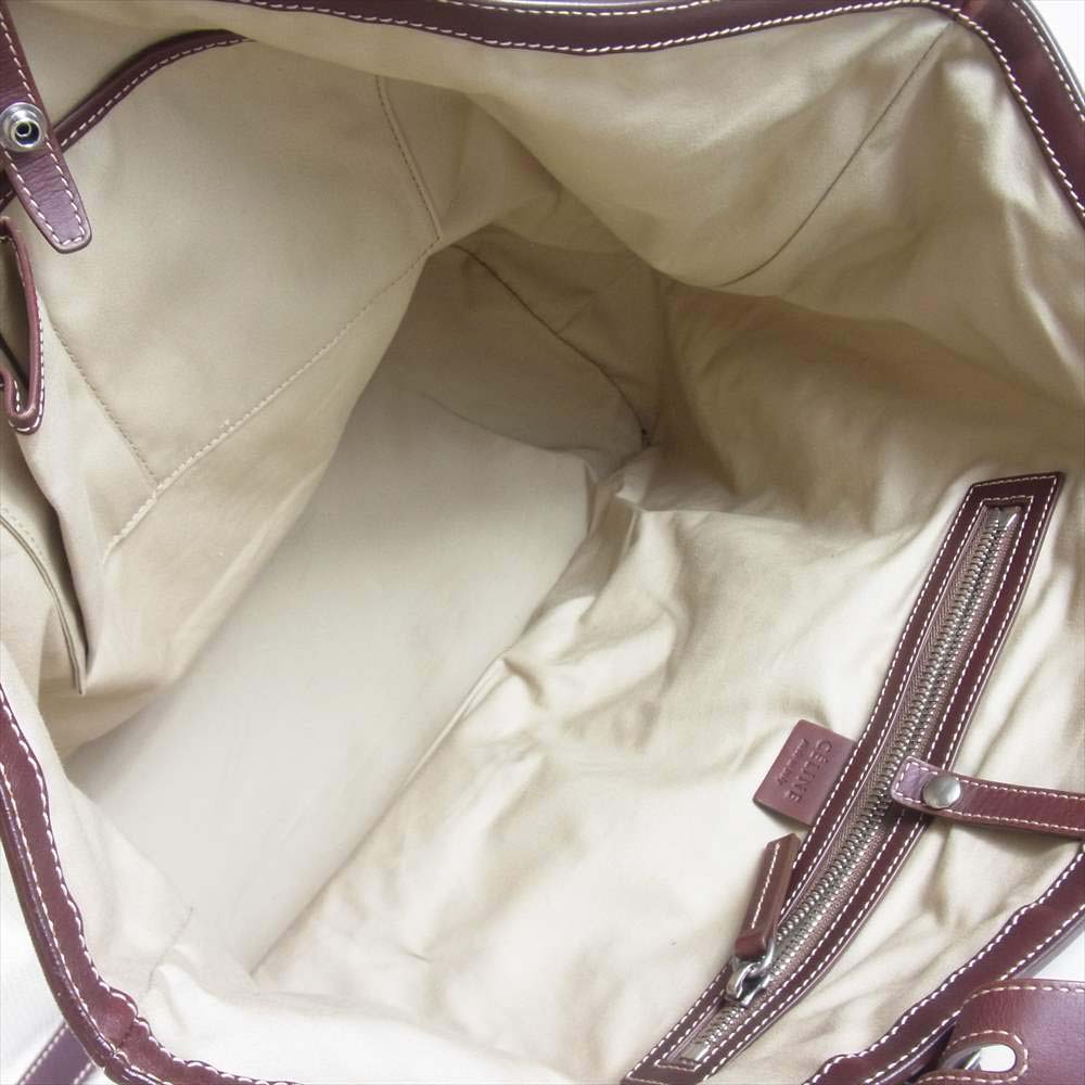 CELINE セリーヌ S-SN-1120 S-PA-1011 ロゴ レザー キャンバス トートバッグ オフホワイト系 ブラウン系【中古】