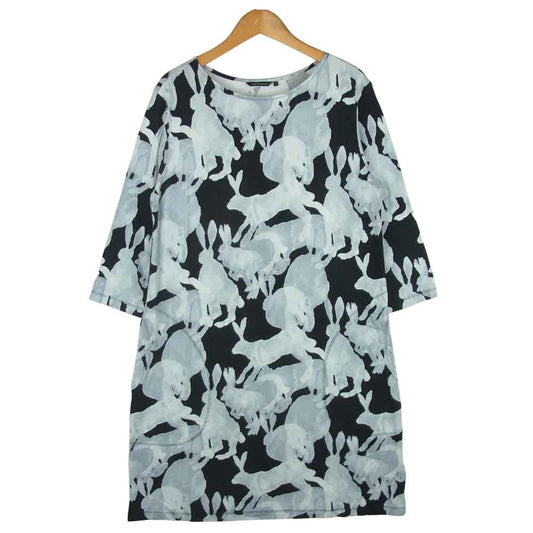 marimekko マリメッコ ウサギ柄 レーヨン ワンピース リトアニア製 ブラック系 M【中古】