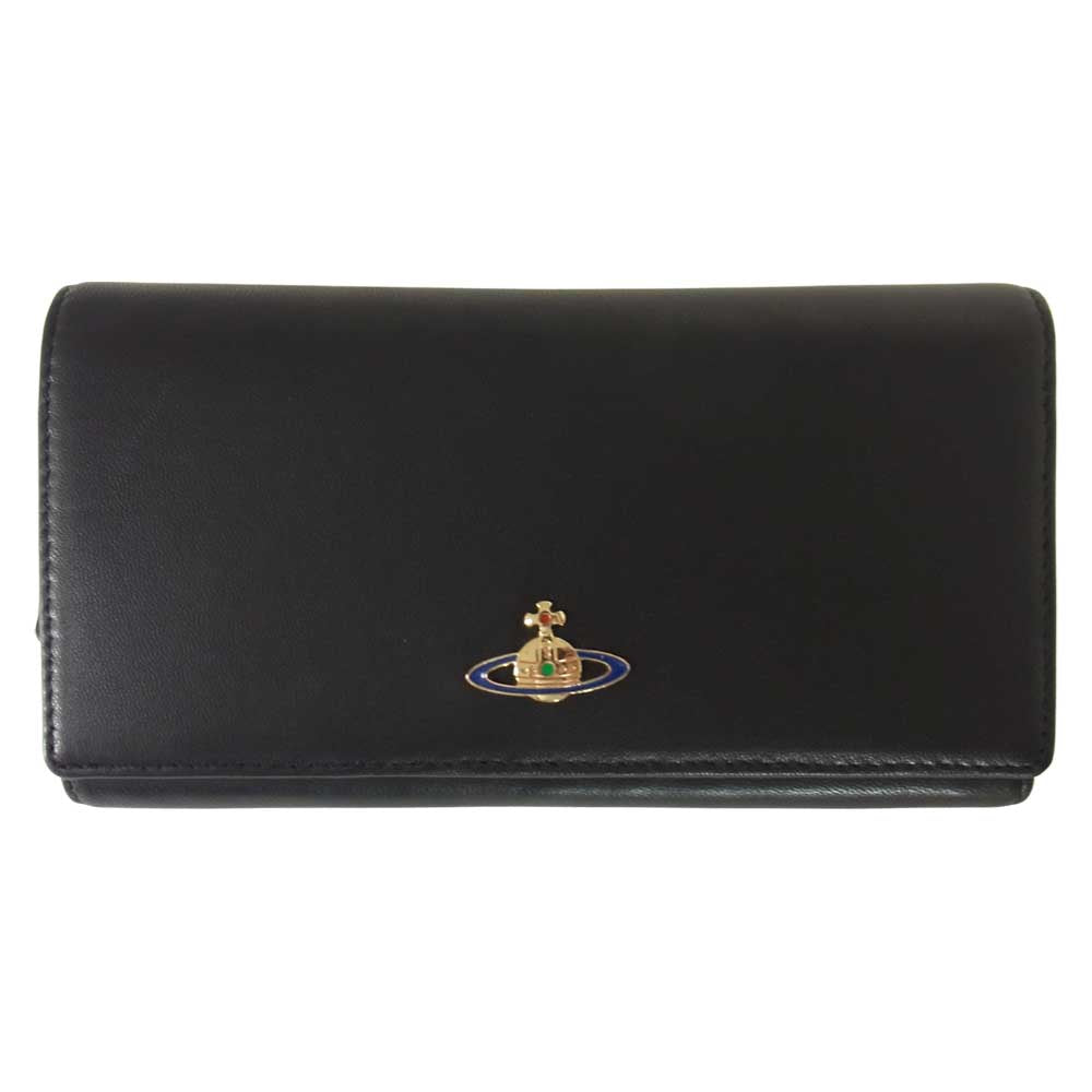 Vivienne Westwood ヴィヴィアンウエストウッド NEW SQUIGGLE WALLET オーブマーク付 レザー 長財布 ブラック系【新古品】【未使用】【中古】