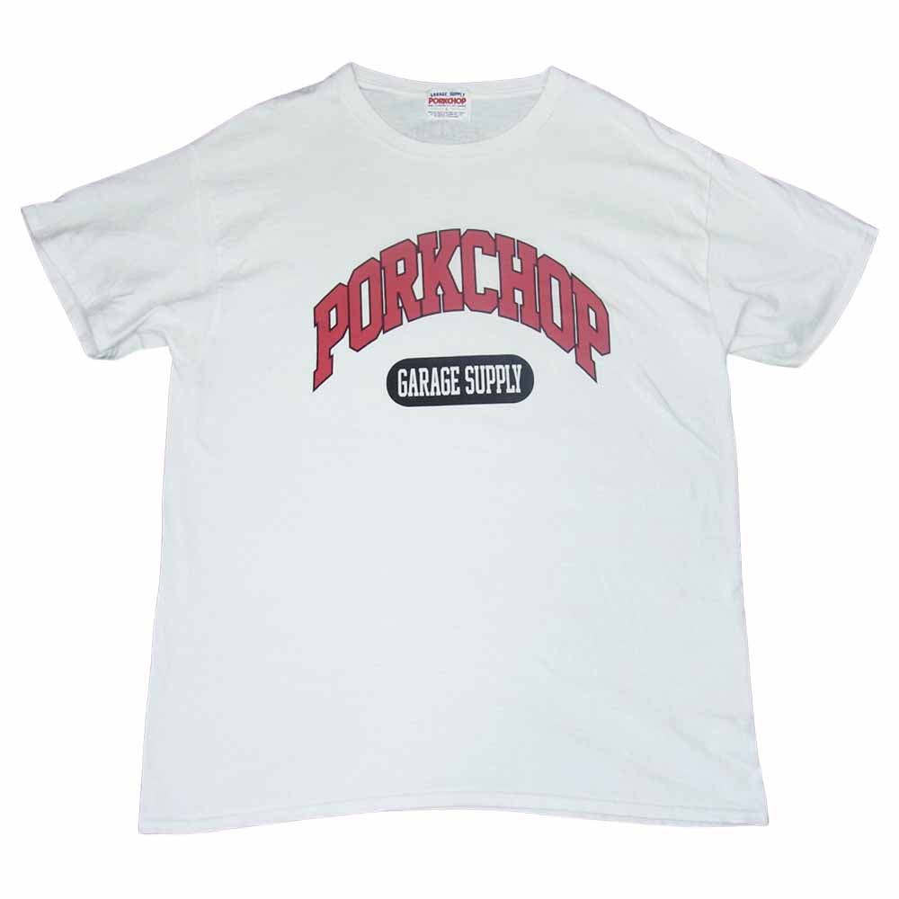 ポークチョップガレージサプライ カレッジ ロゴ Tシャツ ホワイト系 L【中古】