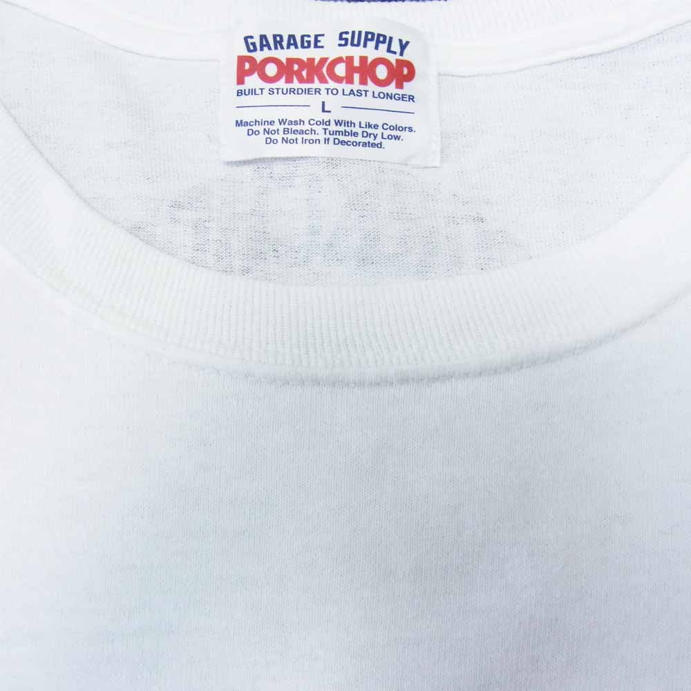 ポークチョップガレージサプライ カレッジ ロゴ Tシャツ ホワイト系 L【中古】