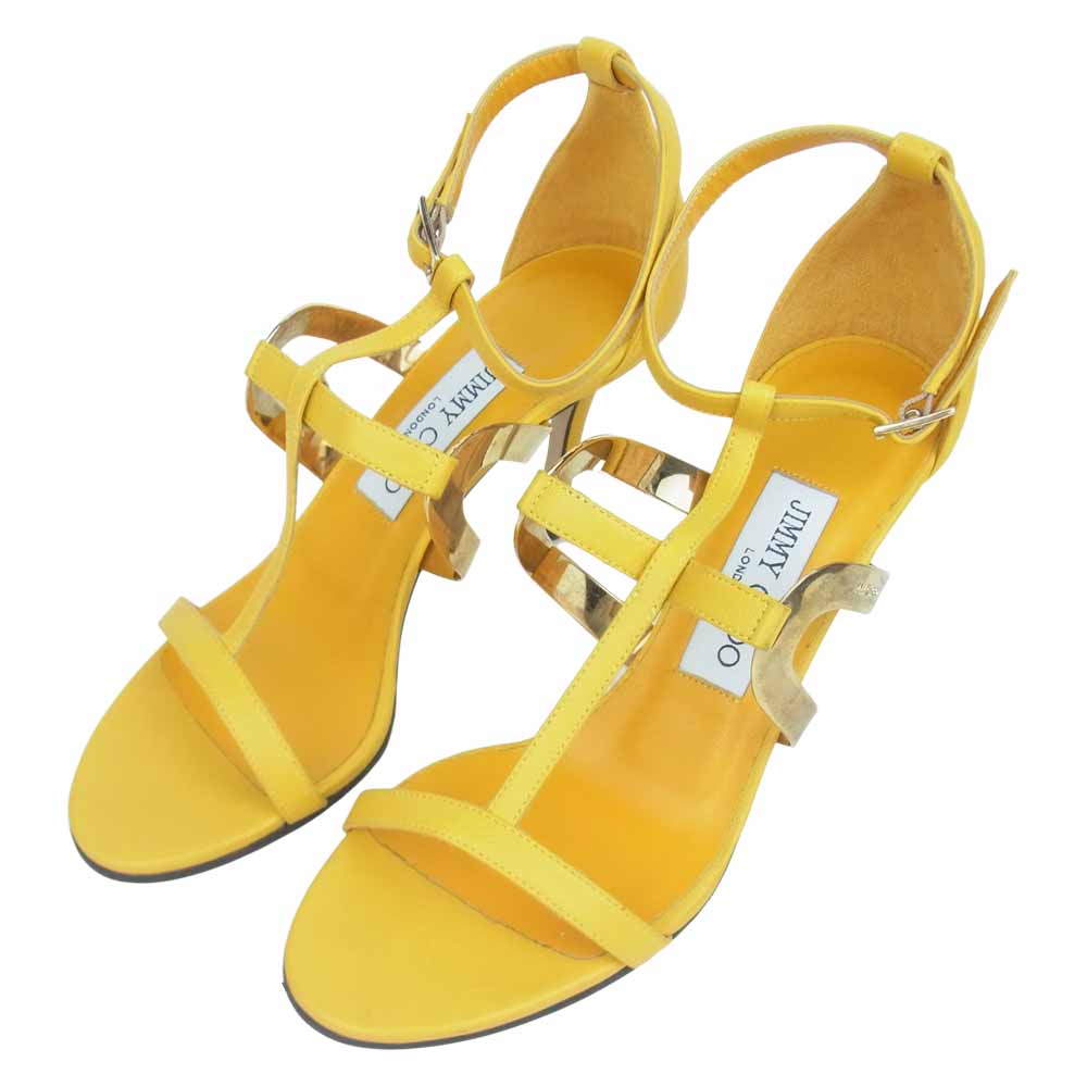 JIMMY CHOO ジミーチュウ 144TEBORI レザー ハイヒール サンダル イエロー系 EUR36.5【中古】