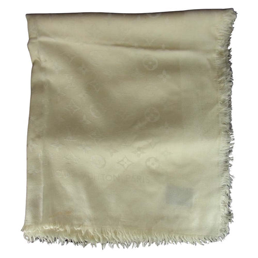 LOUIS VUITTON ルイ・ヴィトン シルク モノグラム 大判 ストール ショール ホワイト オフホワイト系【中古】