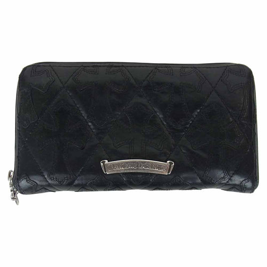 CHROME HEARTS クロムハーツ（原本無） REC F ZIP セメタリーキルテッド クロス レザーウォレット ブラック系【中古】