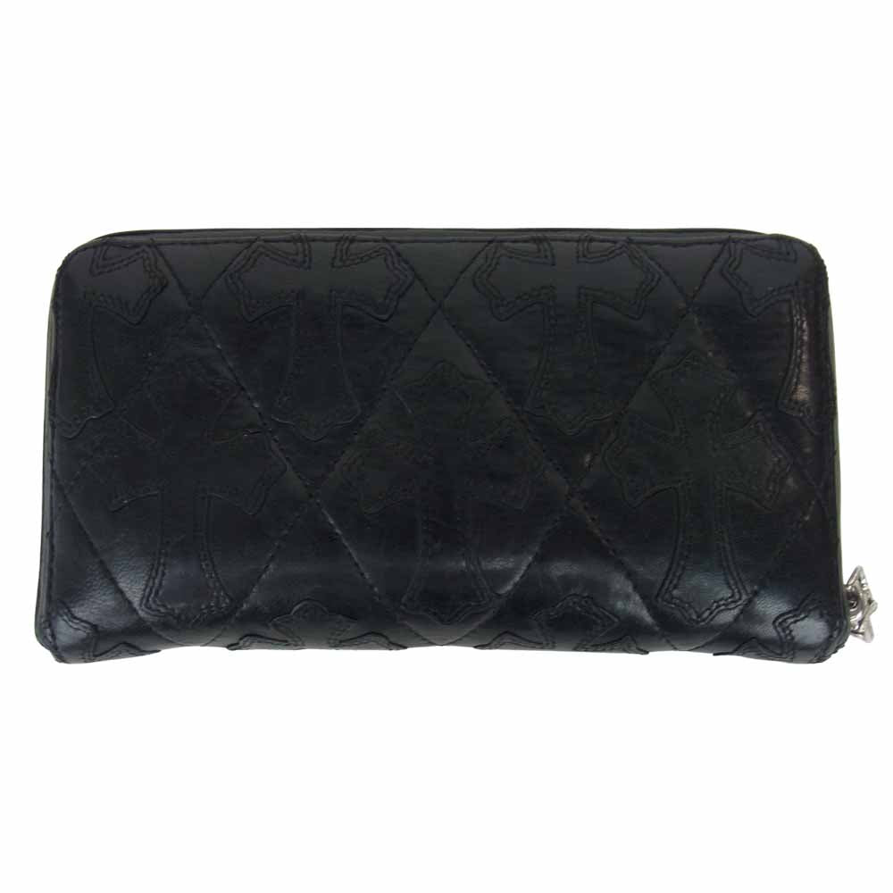 CHROME HEARTS クロムハーツ（原本無） REC F ZIP セメタリーキルテッド クロス レザーウォレット ブラック系【中古】