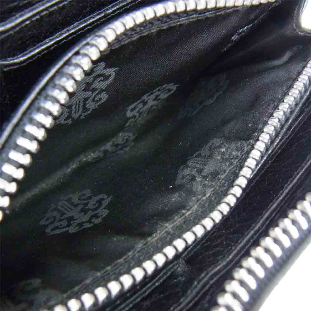 CHROME HEARTS クロムハーツ（原本無） REC F ZIP セメタリーキルテッド クロス レザーウォレット ブラック系【中古】