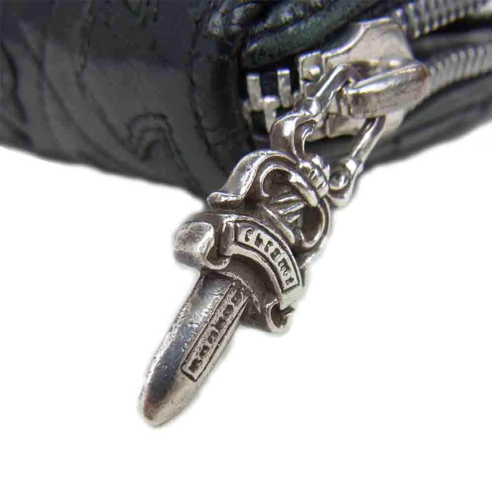 CHROME HEARTS クロムハーツ（原本無） REC F ZIP セメタリーキルテッド クロス レザーウォレット ブラック系【中古】