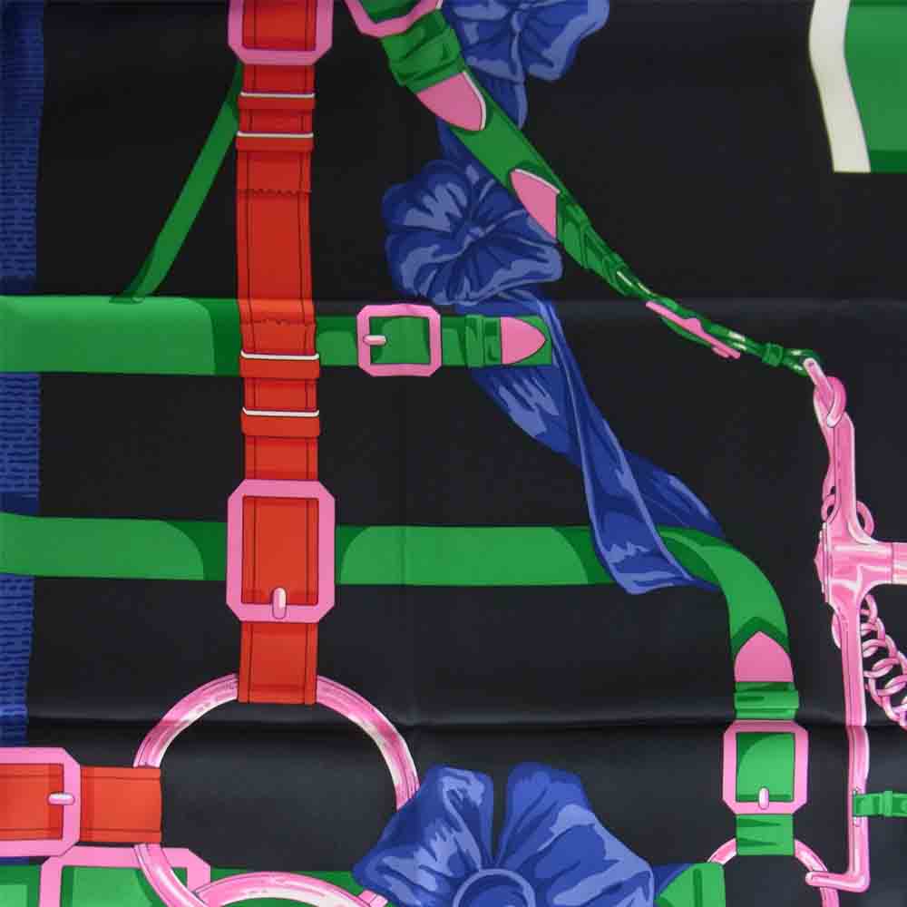 HERMES エルメス 18AW 国内正規品 カレ90 Grand Manege Detail グラン マネージュ デタイユ シルク スカーフ ブラック系 90cm【極上美品】【中古】
