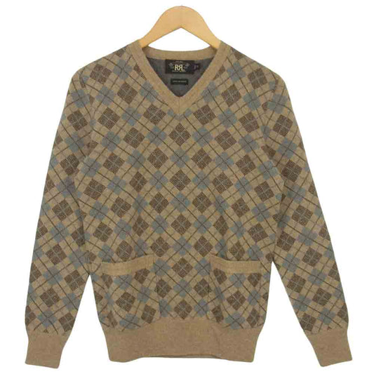 RRL ダブルアールエル カシミア アーガイル Vネック ライトブラウン系 XS【中古】