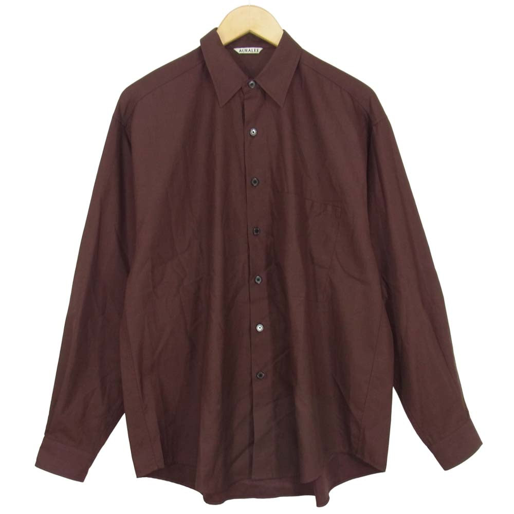 AURALEE オーラリー ２１AW A00S03TN WASHED FINX TWILL BIG SHIRTS ツイル ビッグ 長袖 シャツ ワインレッド系 4【美品】【中古】