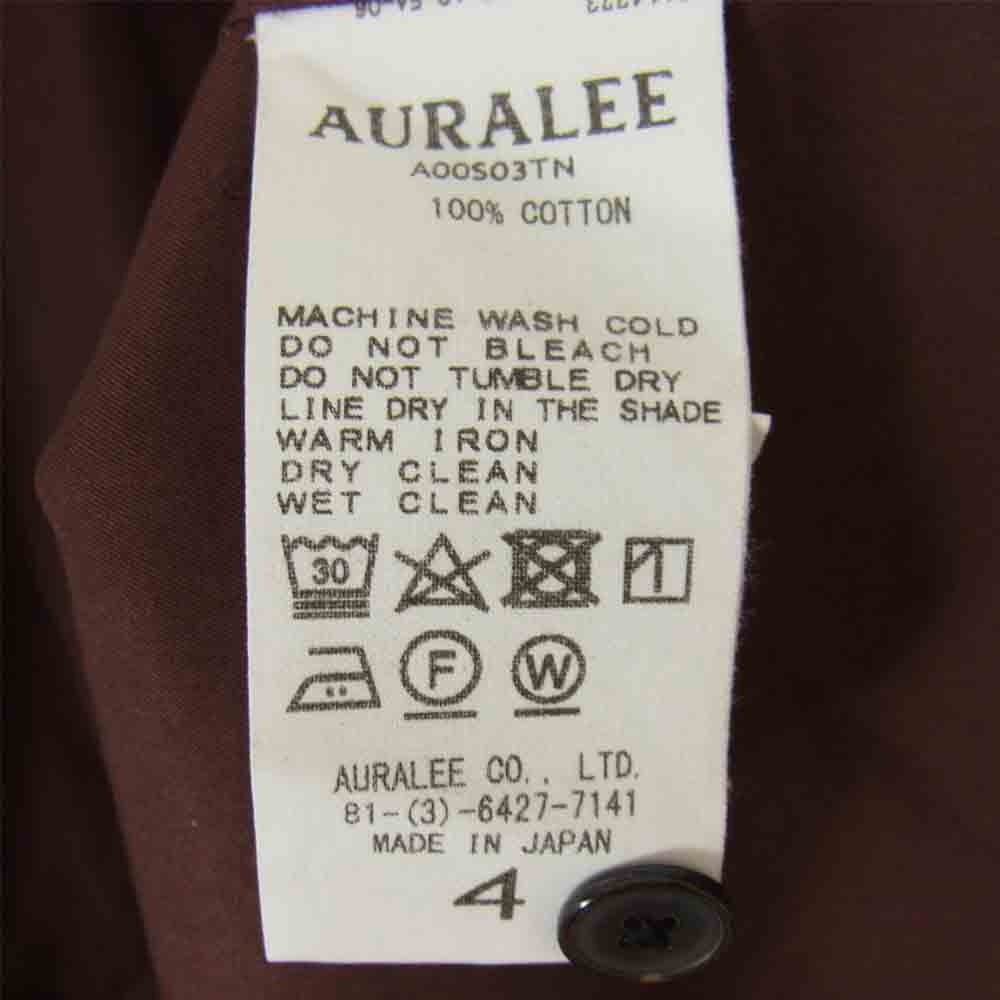 AURALEE オーラリー ２１AW A00S03TN WASHED FINX TWILL BIG SHIRTS ツイル ビッグ 長袖 シャツ ワインレッド系 4【美品】【中古】