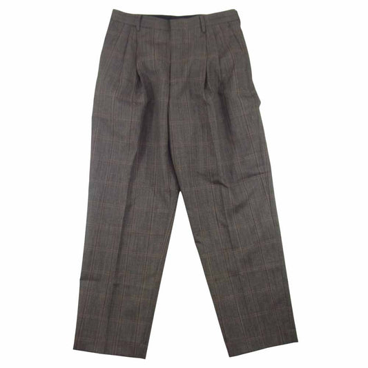 AURALEE オーラリー ２１AW A21AP02CB BLUEFACED WOOL CHECK WIDE SLACKS BROWN CHECK ウール チェック ワイド スラックス グレー系 4【美品】【中古】