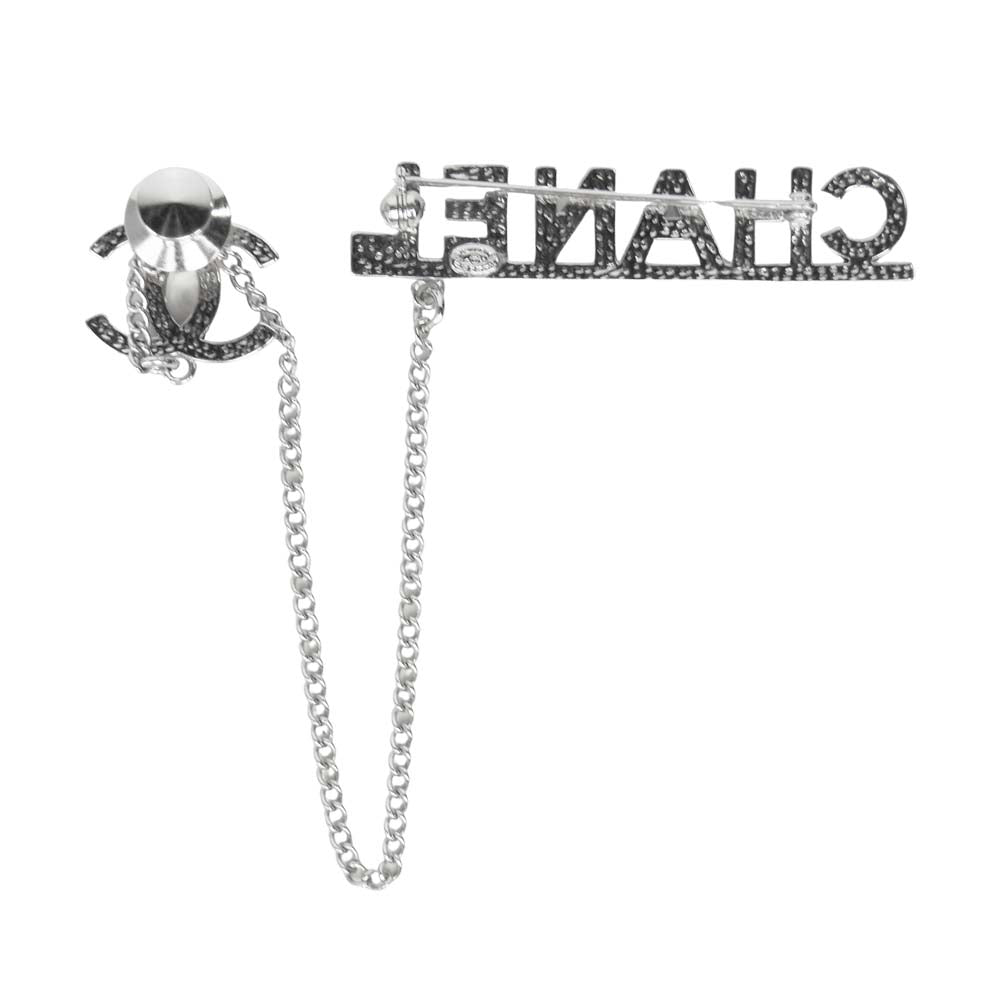 CHANEL シャネル ラインストーン  ココマーク ロゴ チェーン ブローチ シルバー系【中古】