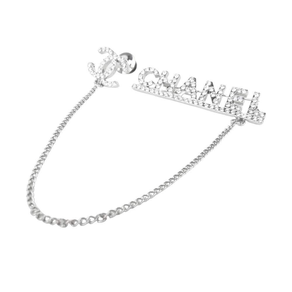 CHANEL シャネル ラインストーン  ココマーク ロゴ チェーン ブローチ シルバー系【中古】