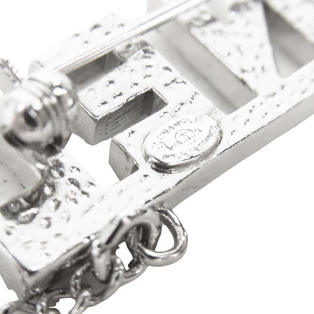 CHANEL シャネル ラインストーン  ココマーク ロゴ チェーン ブローチ シルバー系【中古】