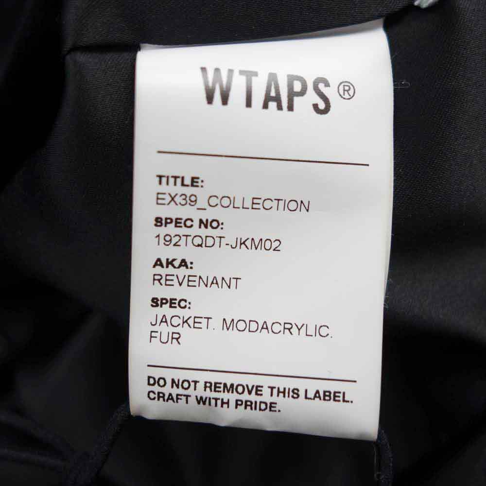WTAPS ダブルタップス 19AW 192TQDT-JKM02 REVENANT JACKET MODACRYLIC FUR レヴェナント ファージャケット ブラック系 グレー系 XL【新古品】【未使用】【中古】