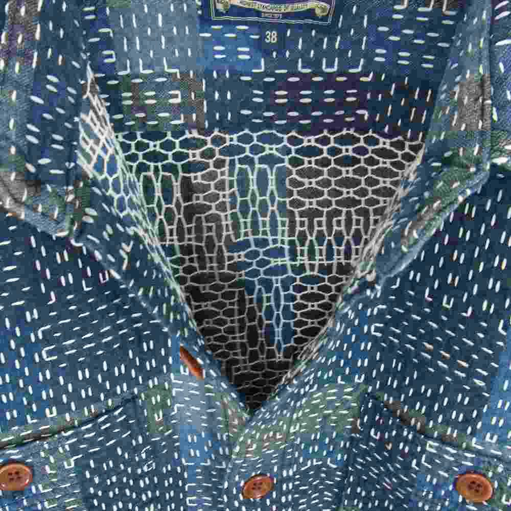 STUDIO D’ARTISAN ステュディオダルチザン 5657 NORAGI SASHIKO 野良着刺し子 半袖 シャツ マルチカラー系 38【中古】