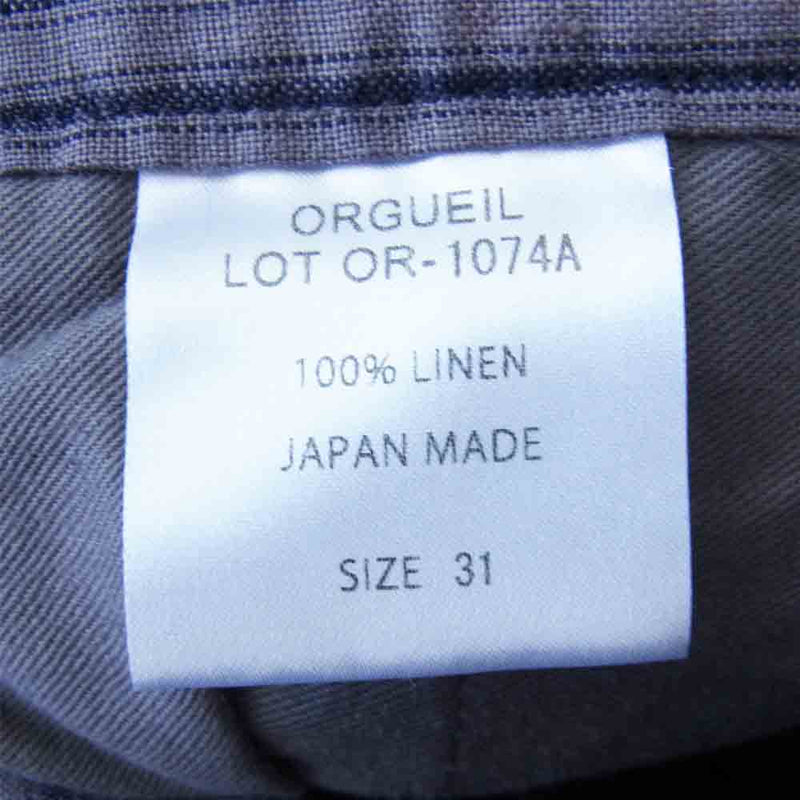 ORGUEIL オルゲイユ OR-1074A Prisoner Trousers プリズナー トラウザー リネン パンツ グレー系 30【美品】【中古】