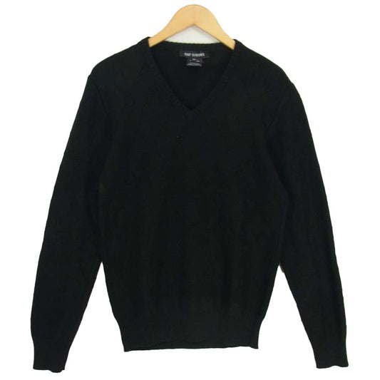 RAF SIMONS ラフシモンズ アーカイブ ベルギー製 アーガイル コットン Vネック ニット ブラック系 48【中古】