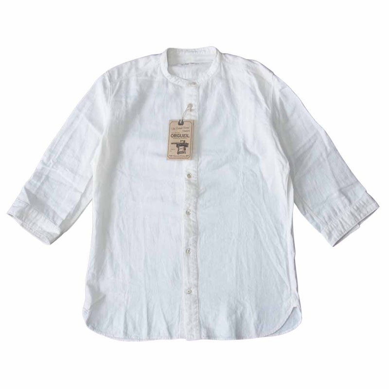 ORGUEIL オルゲイユ OR-5049 Linen shirt リネン 七分 袖 バンドカラー オフホワイト系 36【美品】【中古】