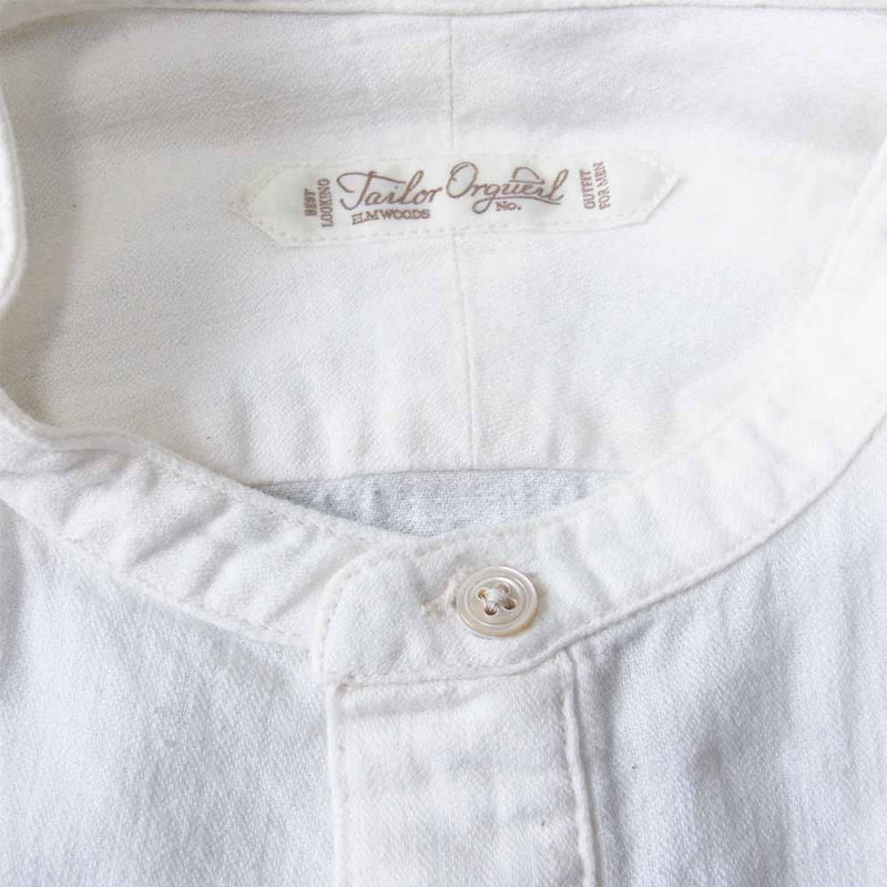 ORGUEIL オルゲイユ OR-5049 Linen shirt リネン 七分 袖 バンドカラー オフホワイト系 36【美品】【中古】