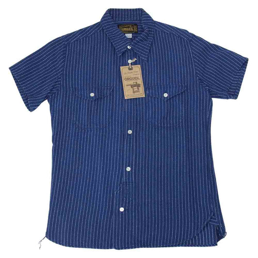 ORGUEIL オルゲイユ OR-5009C Short Sleeve Shirt ショート スリーブ インディゴ 刺し子 ストライプ ワーク インディゴブルー系 36【美品】【中古】