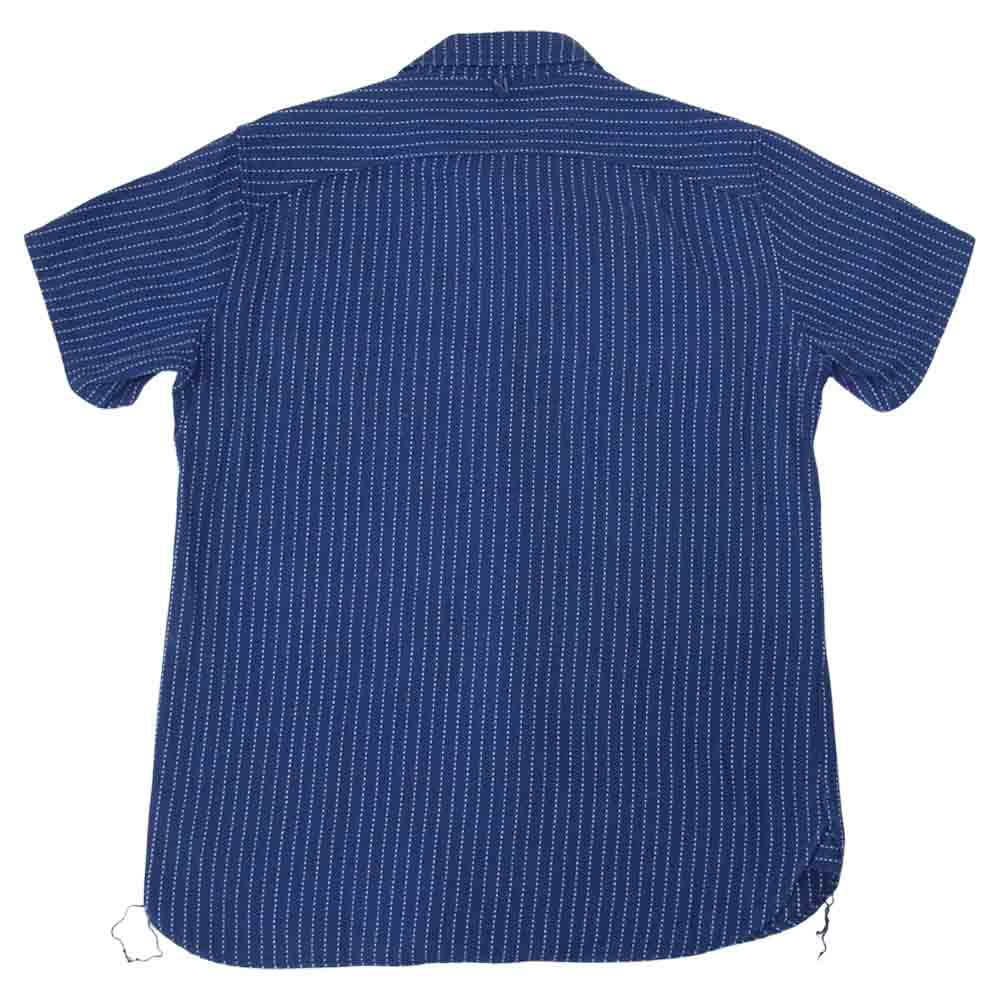 ORGUEIL オルゲイユ OR-5009C Short Sleeve Shirt ショート スリーブ インディゴ 刺し子 ストライプ ワーク インディゴブルー系 36【美品】【中古】