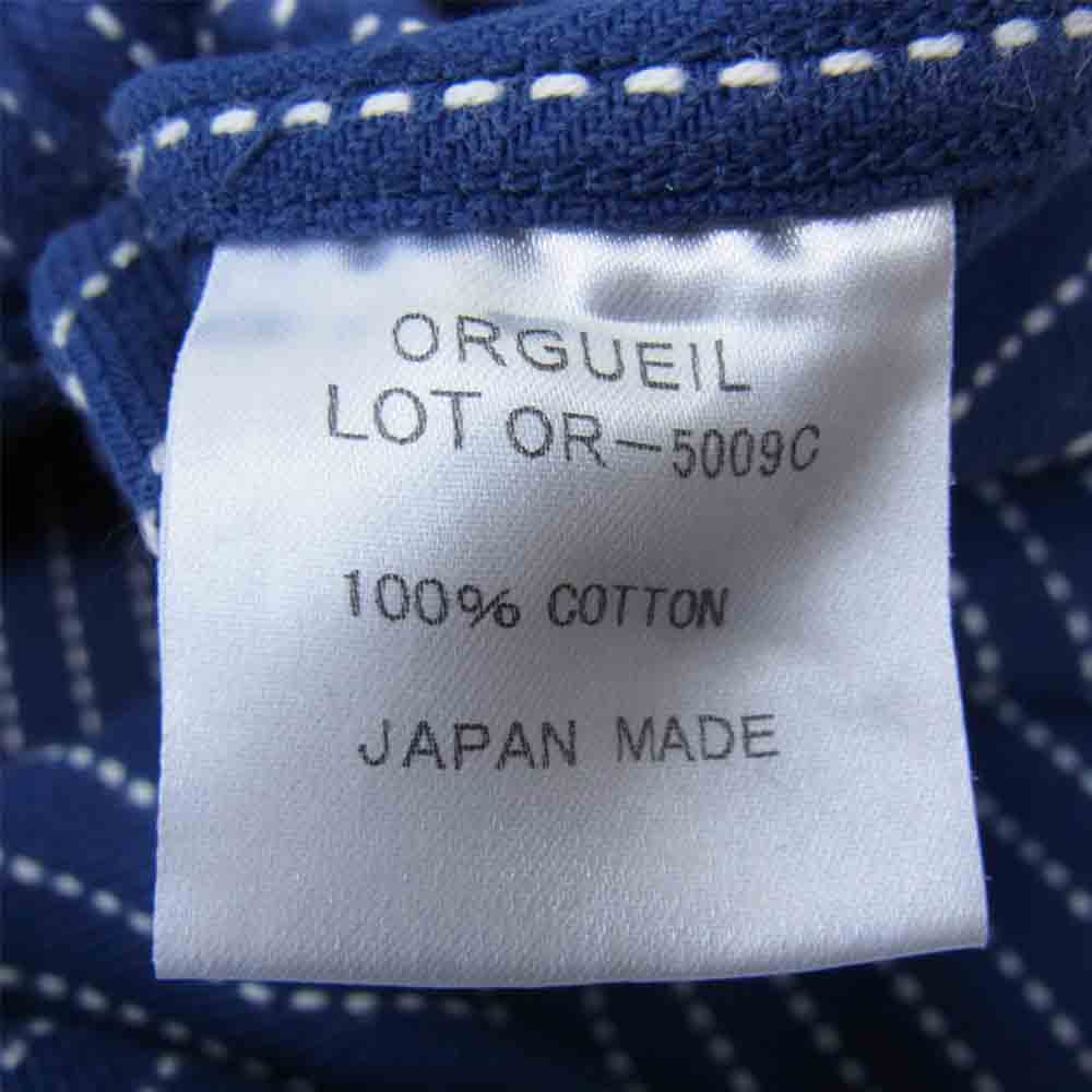 ORGUEIL オルゲイユ OR-5009C Short Sleeve Shirt ショート スリーブ インディゴ 刺し子 ストライプ ワーク インディゴブルー系 36【美品】【中古】