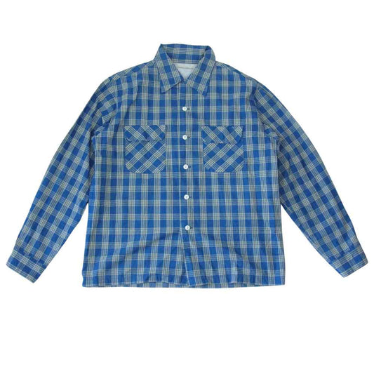 FULLCOUNT フルカウント 4034 INDIGO PALAKA CHECK OPEN COLLAR SHIRT パラカ チェック オープンカラー 開襟 シャツ ブルー系 42【中古】