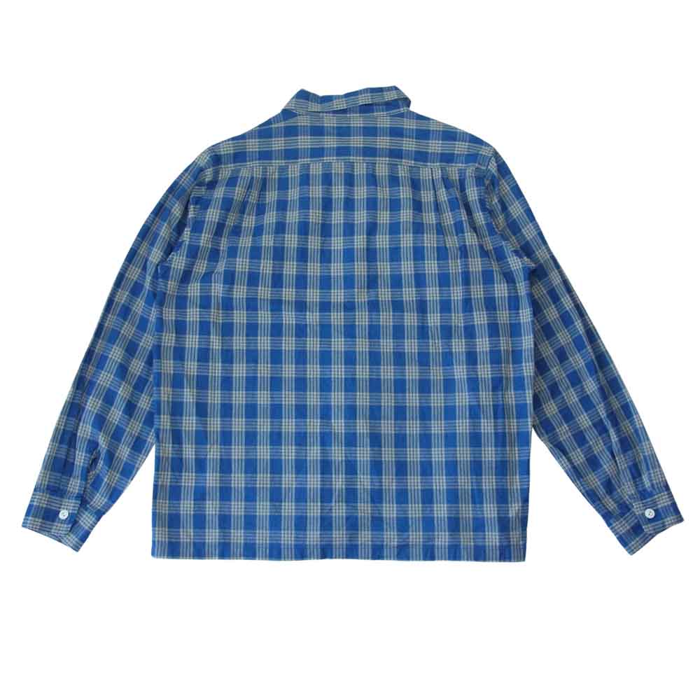 FULLCOUNT フルカウント 4034 INDIGO PALAKA CHECK OPEN COLLAR SHIRT パラカ チェック オープンカラー 開襟 シャツ ブルー系 42【中古】