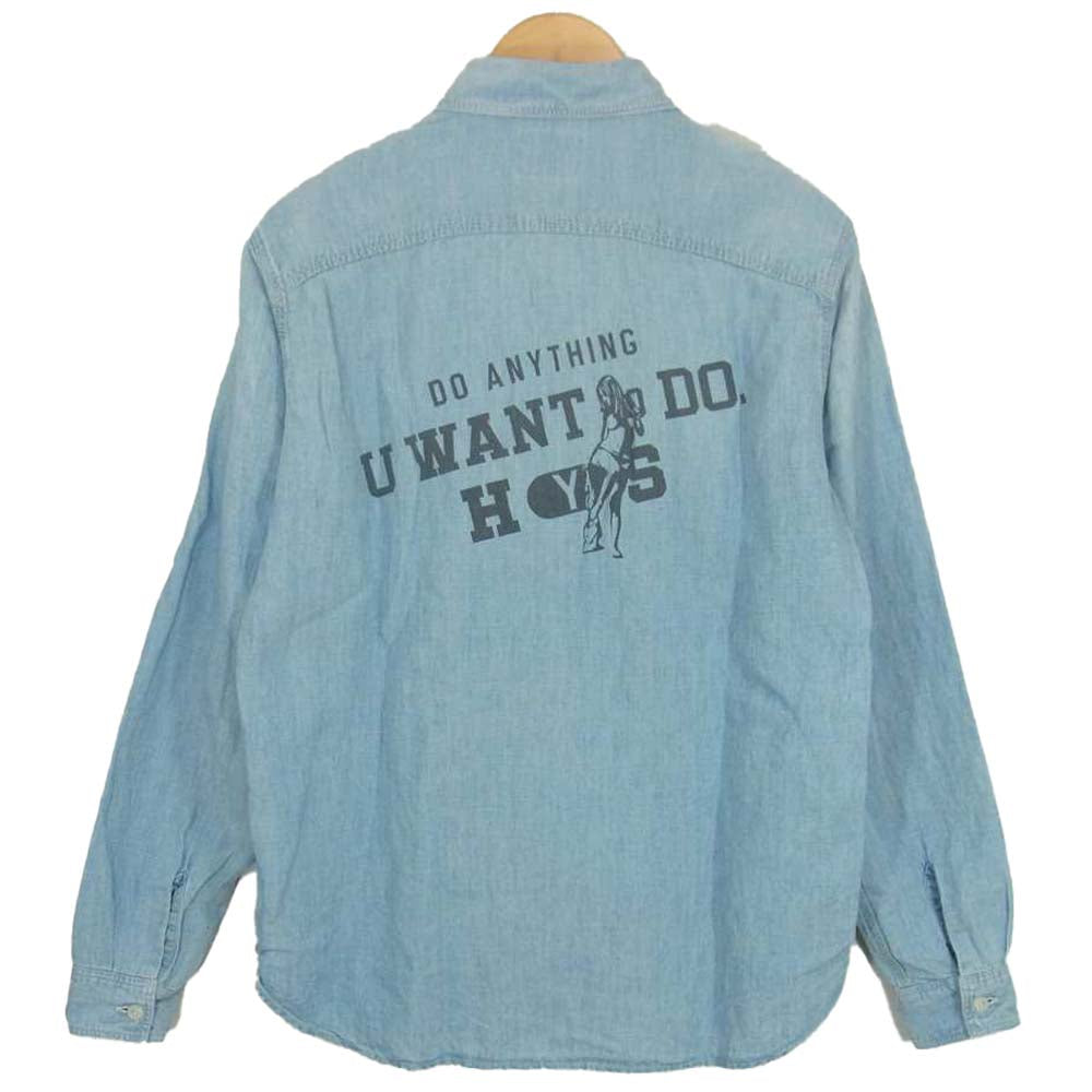 HYSTERIC GLAMOUR ヒステリックグラマー 21SS 02211AH11 DO ANYTHING 長袖 ワーク シャツ ライトブルー系 S【中古】