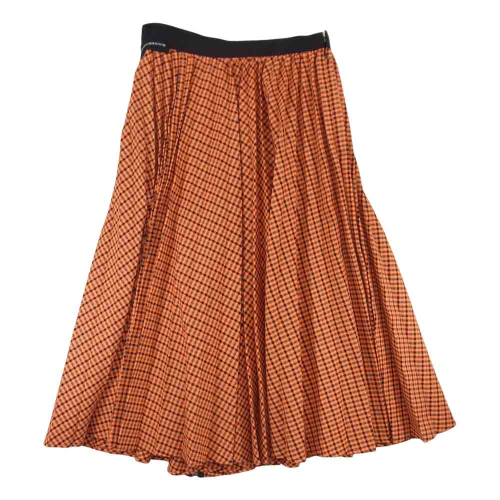 Sacai サカイ 19AW 19-04598 Zip Detail Pleated Skirt ロング プリーツ チェック スカート オレンジ系 2【美品】【中古】