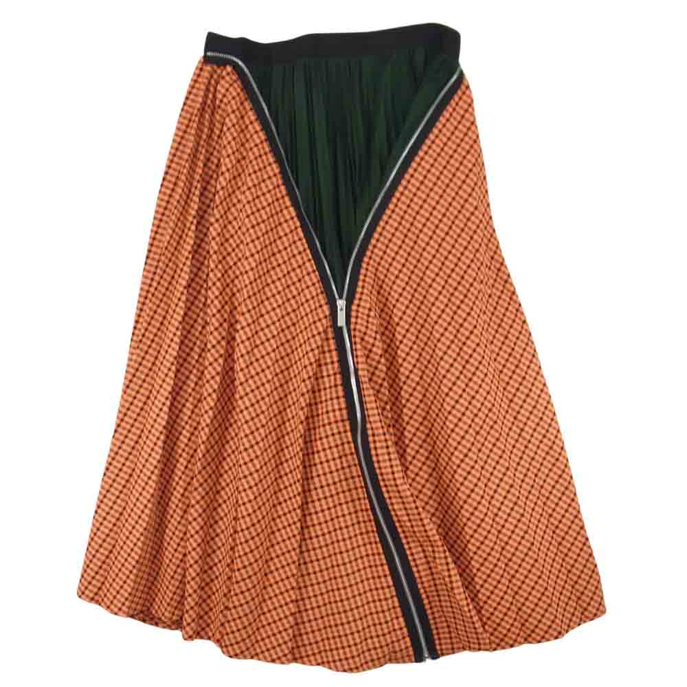 Sacai サカイ 19AW 19-04598 Zip Detail Pleated Skirt ロング プリーツ チェック スカート オレンジ系 2【美品】【中古】