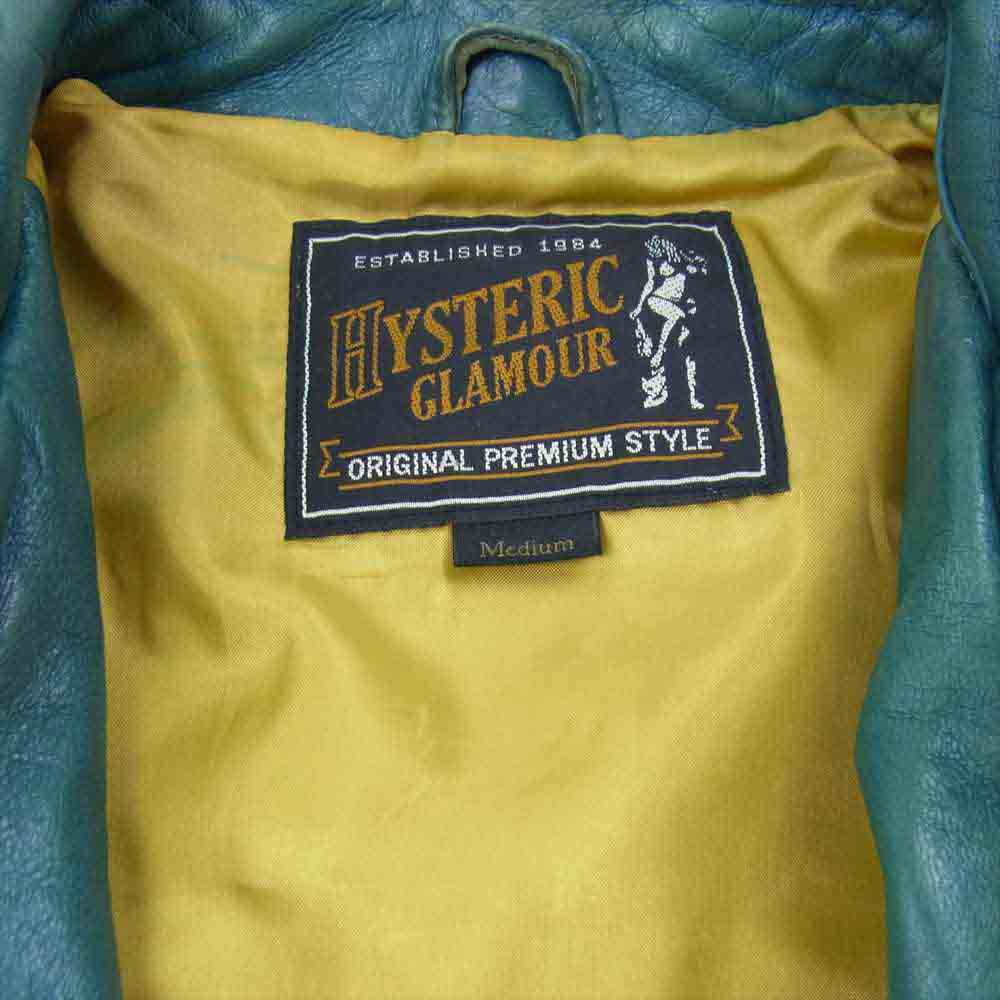 HYSTERIC GLAMOUR ヒステリックグラマー 0253LB02 ラムレザー シングル ライダース ジャケット グリーン系 M【中古】