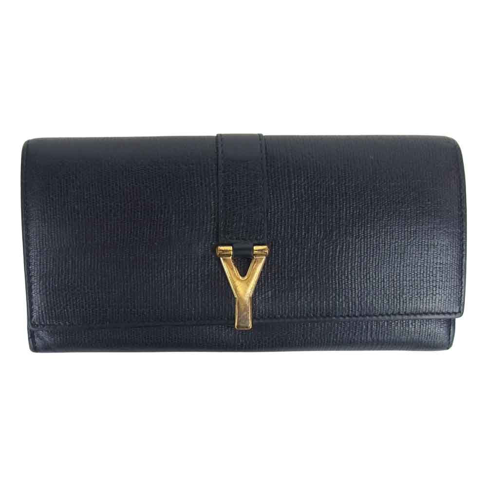 YVES SAINT LAURENT イヴサンローラン 241175 シープスキン 長財布 ウォレット ブラック系【中古】