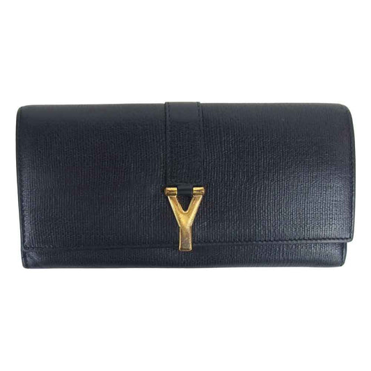YVES SAINT LAURENT イヴサンローラン 241175 シープスキン 長財布 ウォレット ブラック系【中古】
