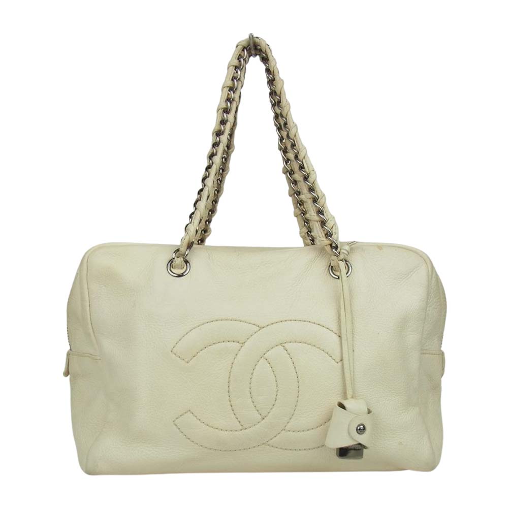 CHANEL シャネル ココマーク チェーン ショルダー ラムスキン バッグ ホワイト系【中古】