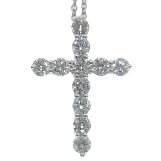 TIFFANY&Co. ティファニー 【新品仕上げ済み】PT950 ミディアム クロス ダイヤ ネックレス シルバー系【極上美品】【中古】