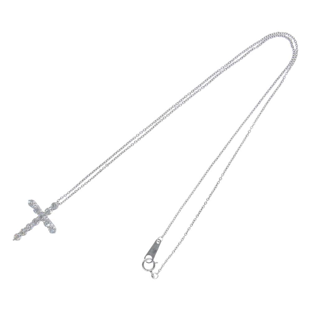 TIFFANY&Co. ティファニー 【新品仕上げ済み】PT950 ミディアム クロス ダイヤ ネックレス シルバー系【極上美品】【中古】