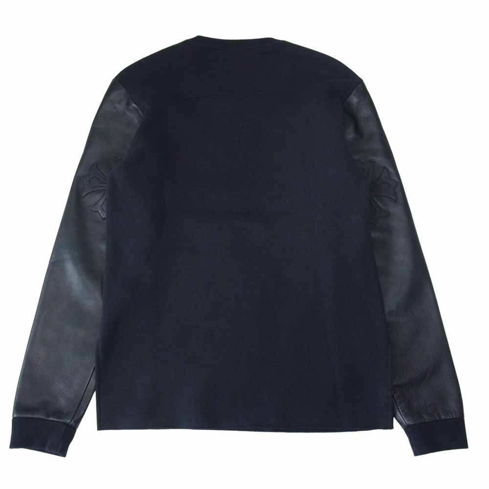 CHROME HEARTS クロムハーツ（原本無） SPLTSID SWTSHRT 袖レザー 切替 クロスパッチ クルーネック スウェット ブラック系 M【美品】【中古】
