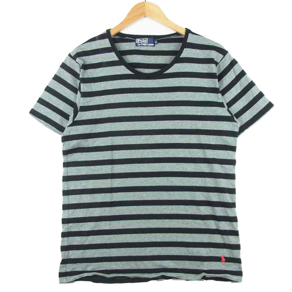 POLO RALPH LAUREN ポロ・ラルフローレン ボーダー 半袖 Tシャツ コットン 中国製 ブラック系 グレー系 LL【中古】