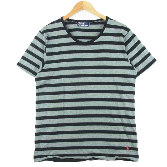 POLO RALPH LAUREN ポロ・ラルフローレン ボーダー 半袖 Tシャツ コットン 中国製 ブラック系 グレー系 LL【中古】
