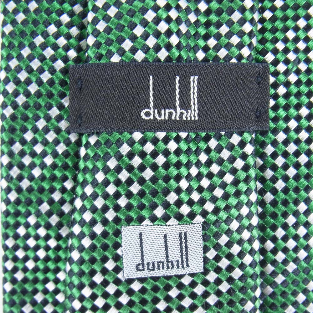 Dunhill ダンヒル シルク 100％ ネクタイ イギリス製 ななめストライプ グリーン系【中古】