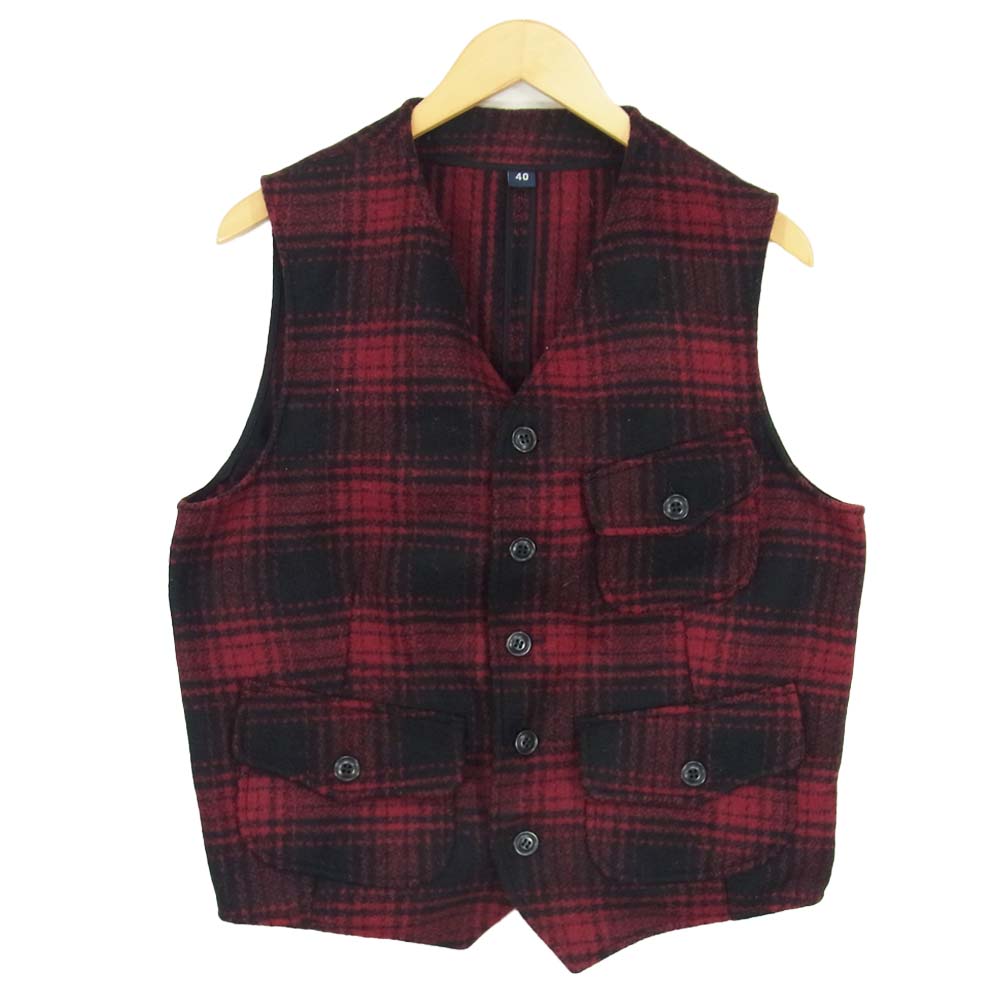 マニファッツュラ チェカレリ MANIFATTURA CECCARELLI マニファッツュラ チェッカレッリ Miner Vest  Virgin Wool マイナー ベスト レッド系 ブラック系 40【美品】【中古】
