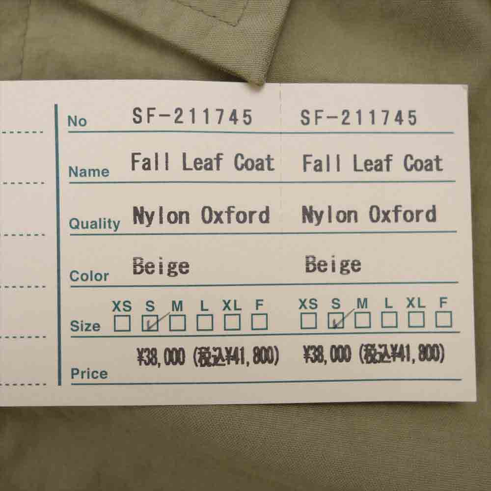 SASAFRAS ササフラス SF-211745 ALL LEAF COAT NYLON OXFORD フォールリーフ コート ナイロン オックスフォード ベージュ系 S【新古品】【未使用】【中古】