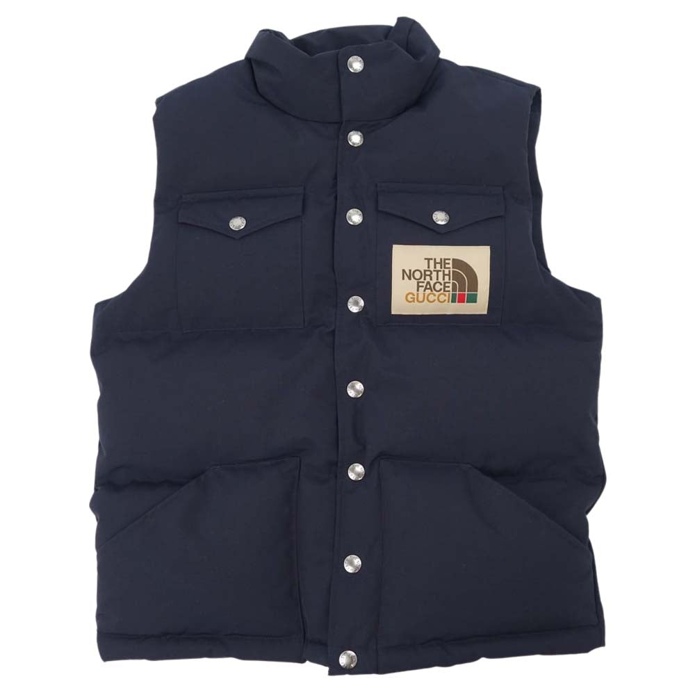 GUCCI グッチ 20AW 649244 XKRXK THE NORTH FACE ノースフェイス 国内正規品 ロゴ ナイロン ダウンベスト ネイビー系 S【美品】【中古】
