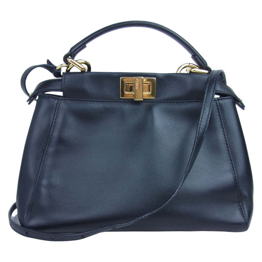FENDI フェンディ 8BN244 K4P 179 8007 PEEKABOO MINI ピーカブー ミニ ゴールド金具 レザー 2WAY ショルダー ハンド バッグ ブラック系【中古】