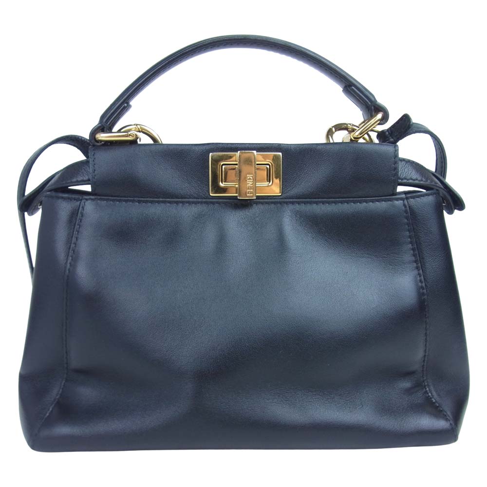FENDI フェンディ 8BN244 K4P 179 8007 PEEKABOO MINI ピーカブー ミニ ゴールド金具 レザー 2WAY ショルダー ハンド バッグ ブラック系【中古】